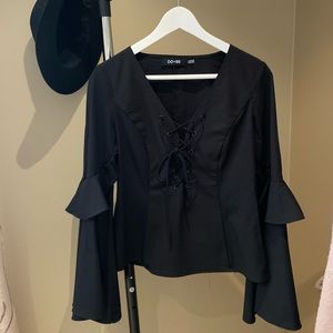 Do+be black shirt flowy sleeves with laced front